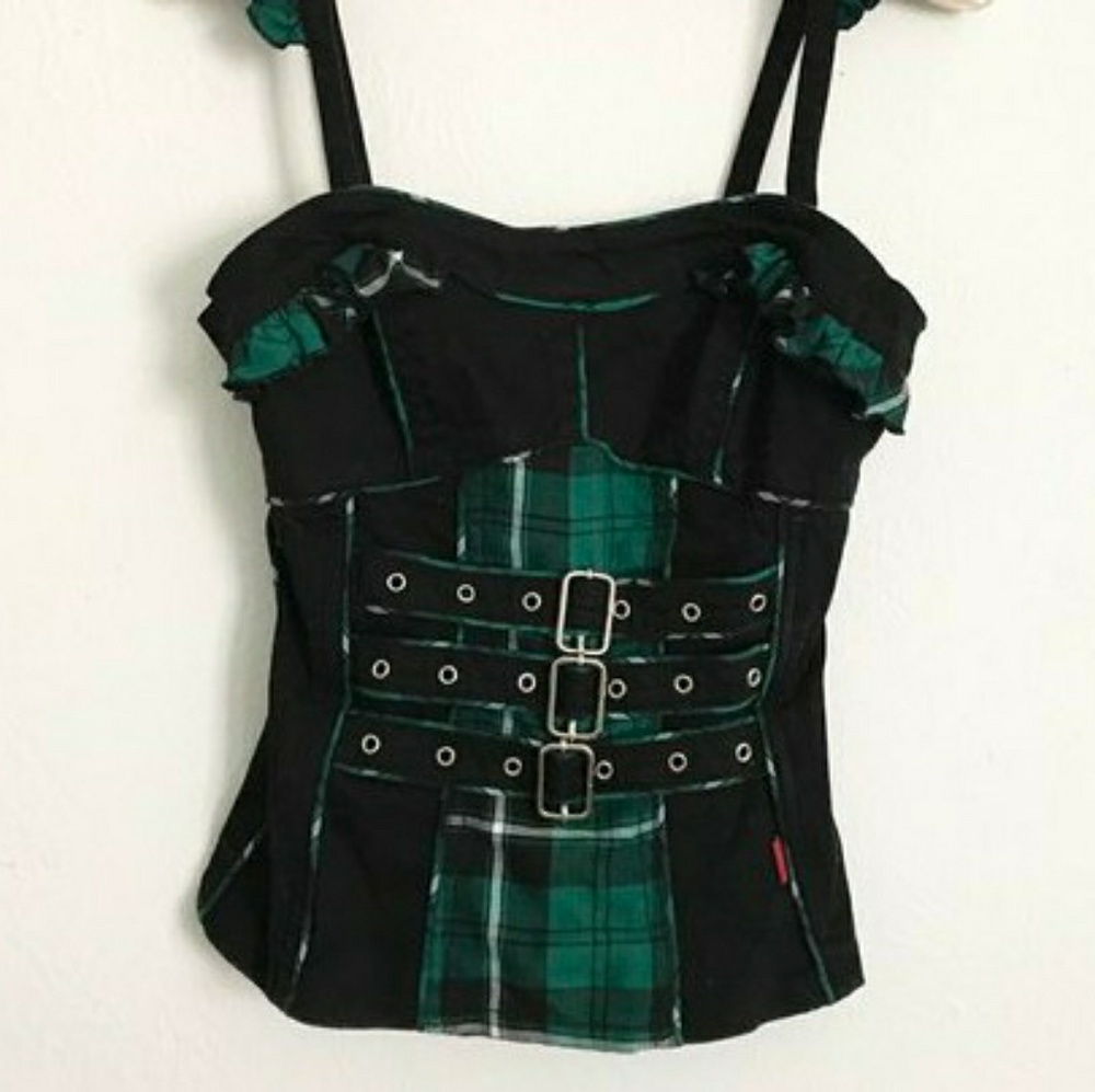 Tripp plaid green cute gothic top